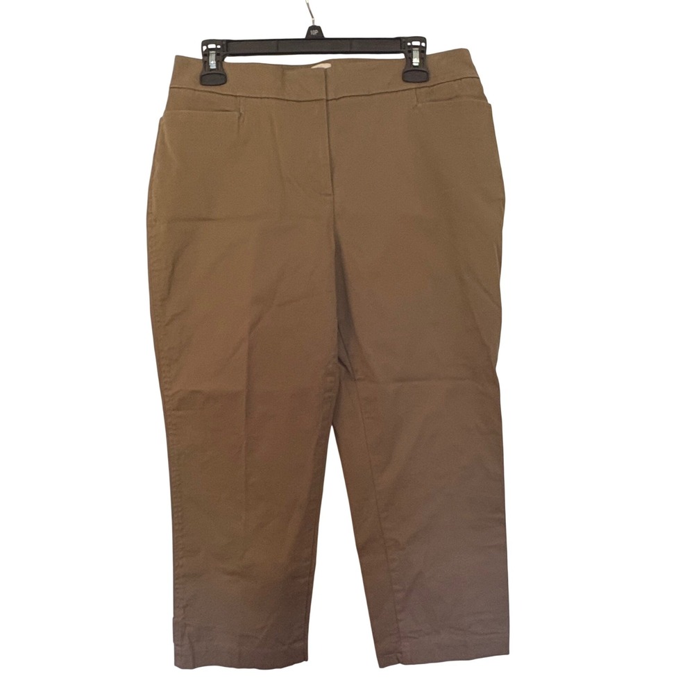 Talbots Curvy 10 Khaki Cotton Stretch Capri Pants Minimalist Clean Girl Crop
